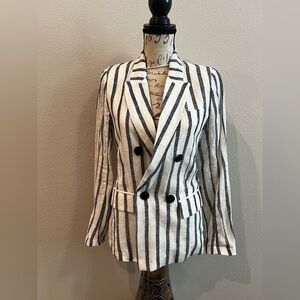 A loves A Linen Striped Shoulder Pad Double Breasted Blazer Sz: xs